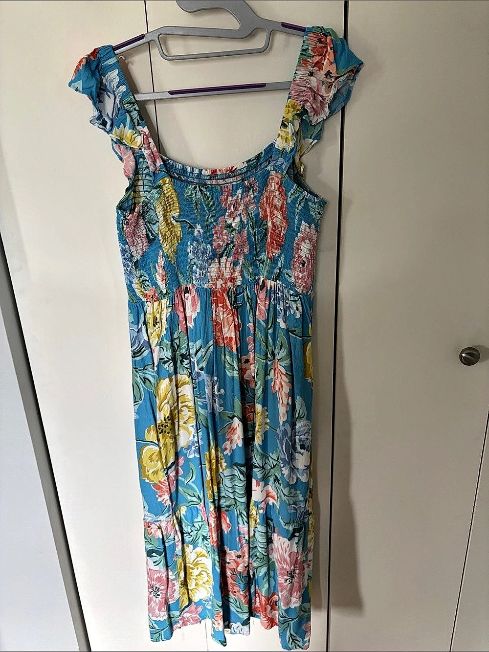 LOFT Floral Maxi Dress Blue & Pink Large